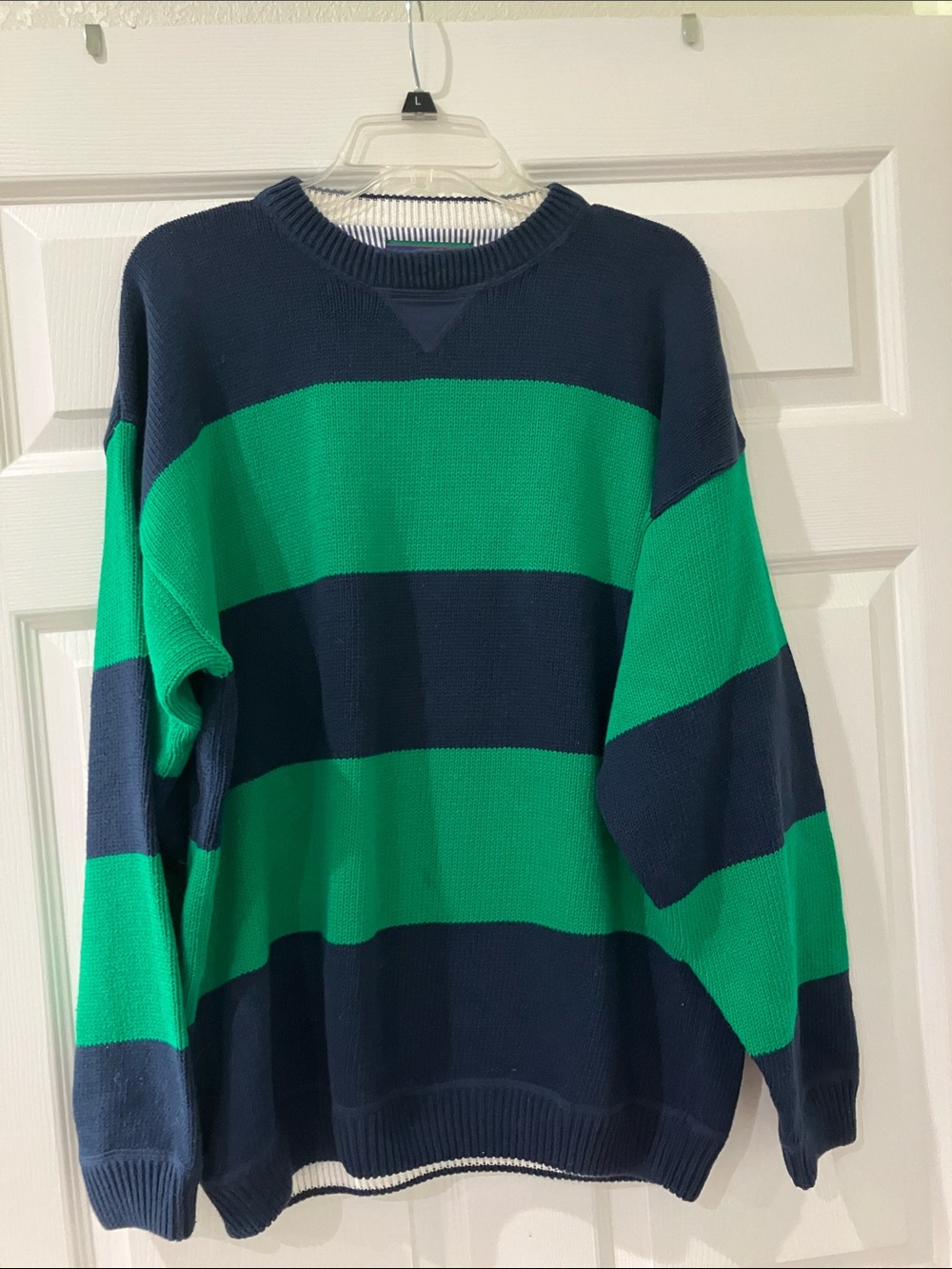 VTG John Ashford crewneck sweater in a navy blue ribbed knit.